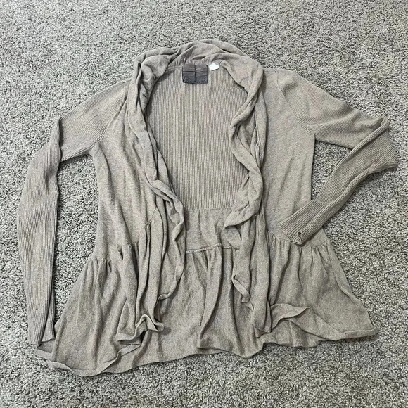 Anthropologie Guinevere Cashmere Cardigan Sweater Long‎ Sleeve Ruffles Peplum - Picture 13 of 13